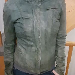 Danier Green Distressed Leather Jacket- Women's Size Small